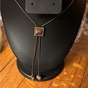 paparazzi Brown Square Crystal Lariat Necklace